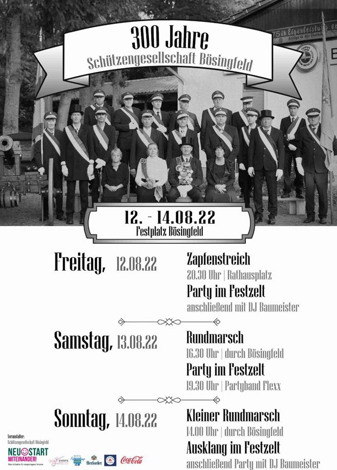 Flyer Einladung 300 Jahre Schützengesellschaft Bösingfeld